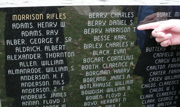 Names on Veteran’s Park Memorial Tablets