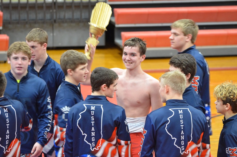 Mustang Wrestlers Dominate in Conference Tri-Meet